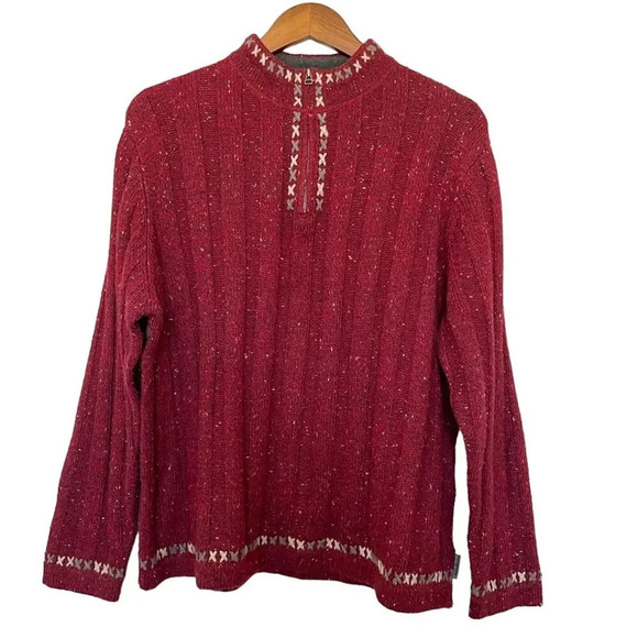 Woolrich Wool Blend 1/4 Zip Sweater Size XL Petite grandmacore Ruby Heather - Picture 1 of 7